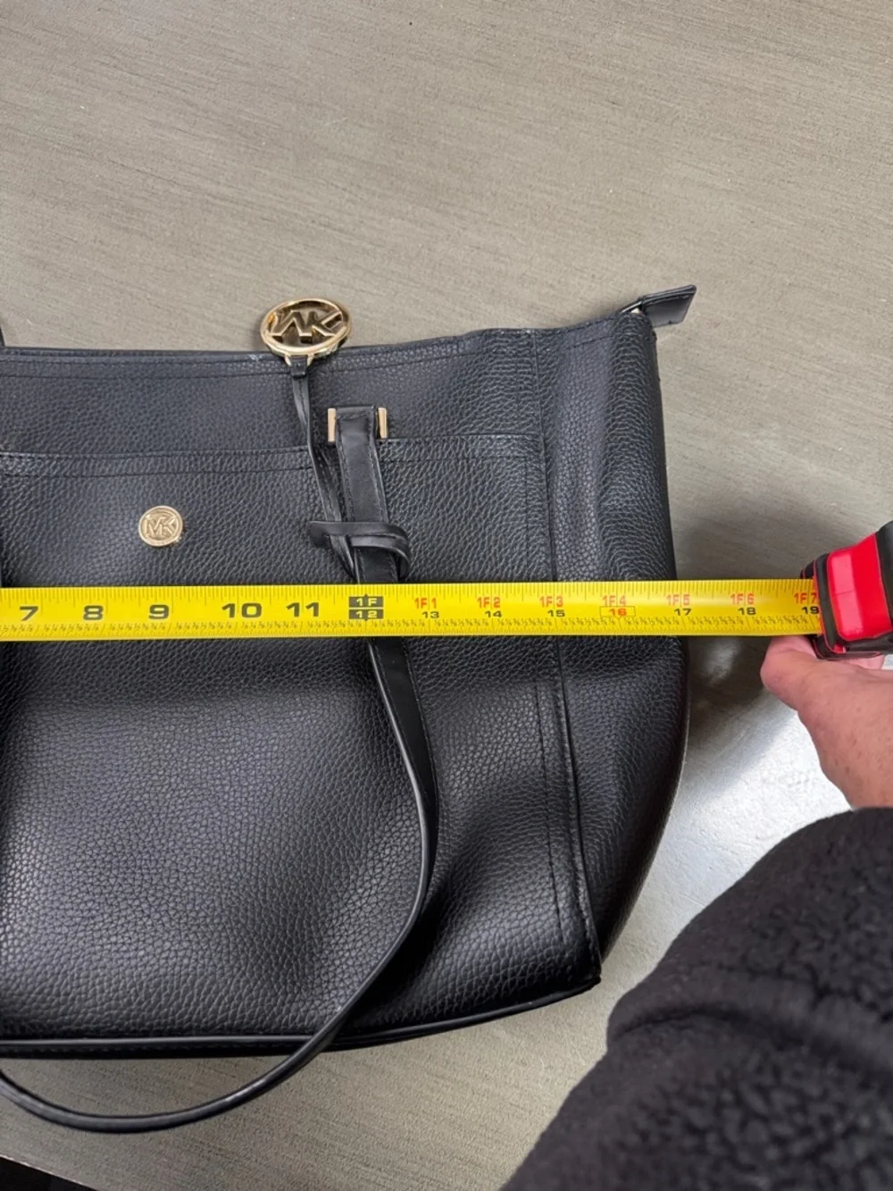 Michael Kors Black Leather Tote with Gold MK Charm